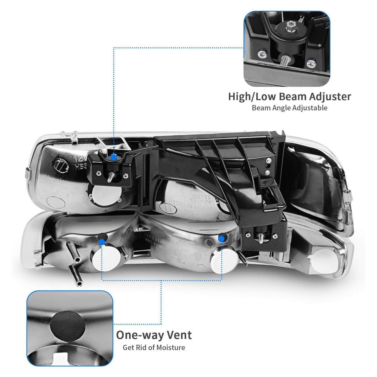 APSVE headlights installed on Chevy Silverado demonstrating direct-fit upgrade and brighter look