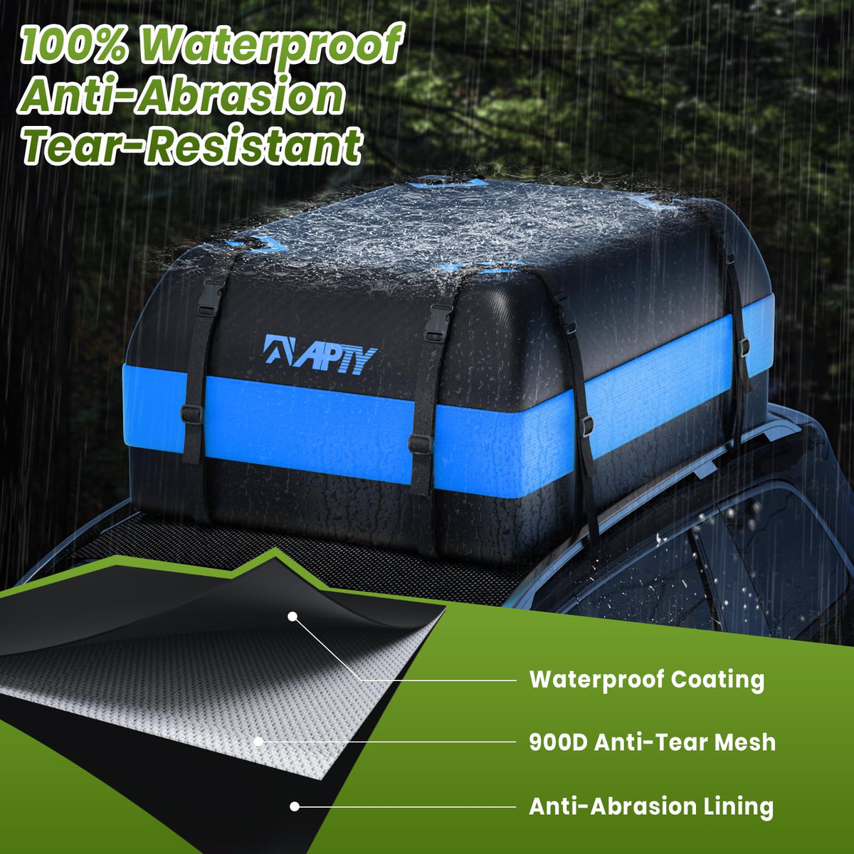 APTY rooftop bag mounted on SUV demonstrating secure travel benefit