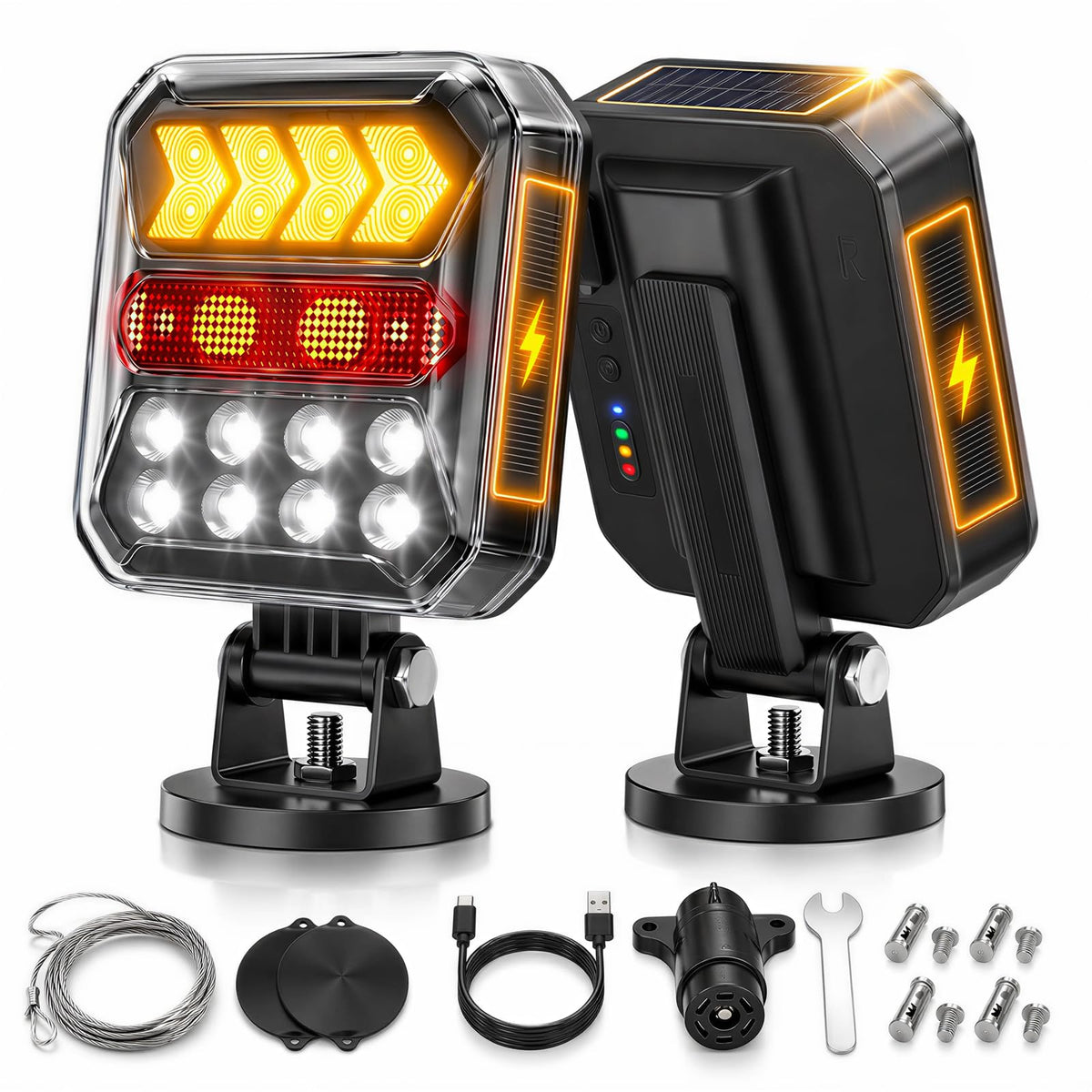 Apunga front view magnetic trailer lights mounted, showing easy attach benefit