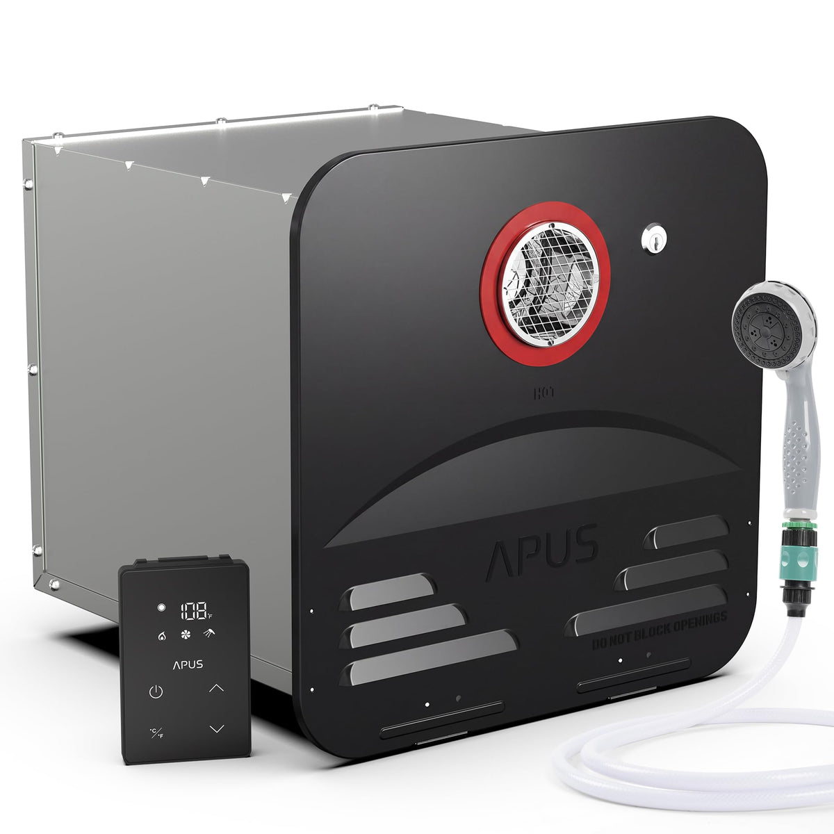 APUS front panel black door showing compact fit and easy access for installation benefit