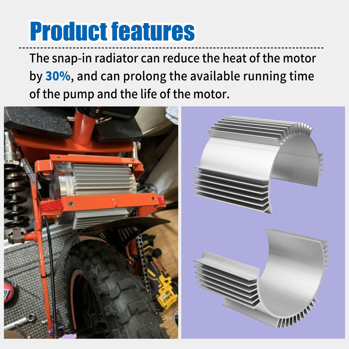 AQBB installed on a 4-inch motor demonstrating improved airflow and reduced temperature