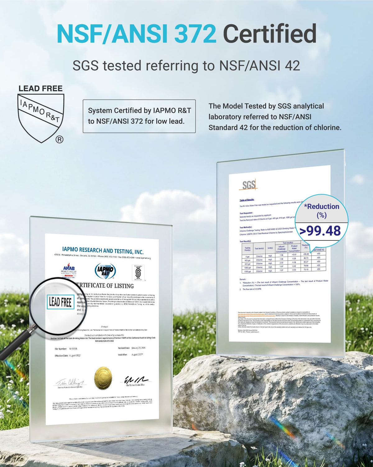 AQUA CREST activated carbon media detail highlighting coconut shell carbon taste improvement