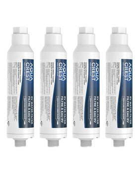 AQUA CREST front view of inline water filter showing compact design and easy hookup