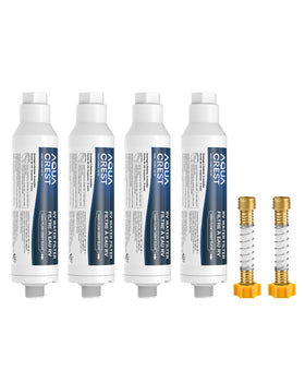 AQUA CREST front view of inline filter showing compact durable housing and quick-connect benefit