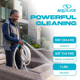 Aqua Joe hose neatly coiled in an RV storage bay saving space