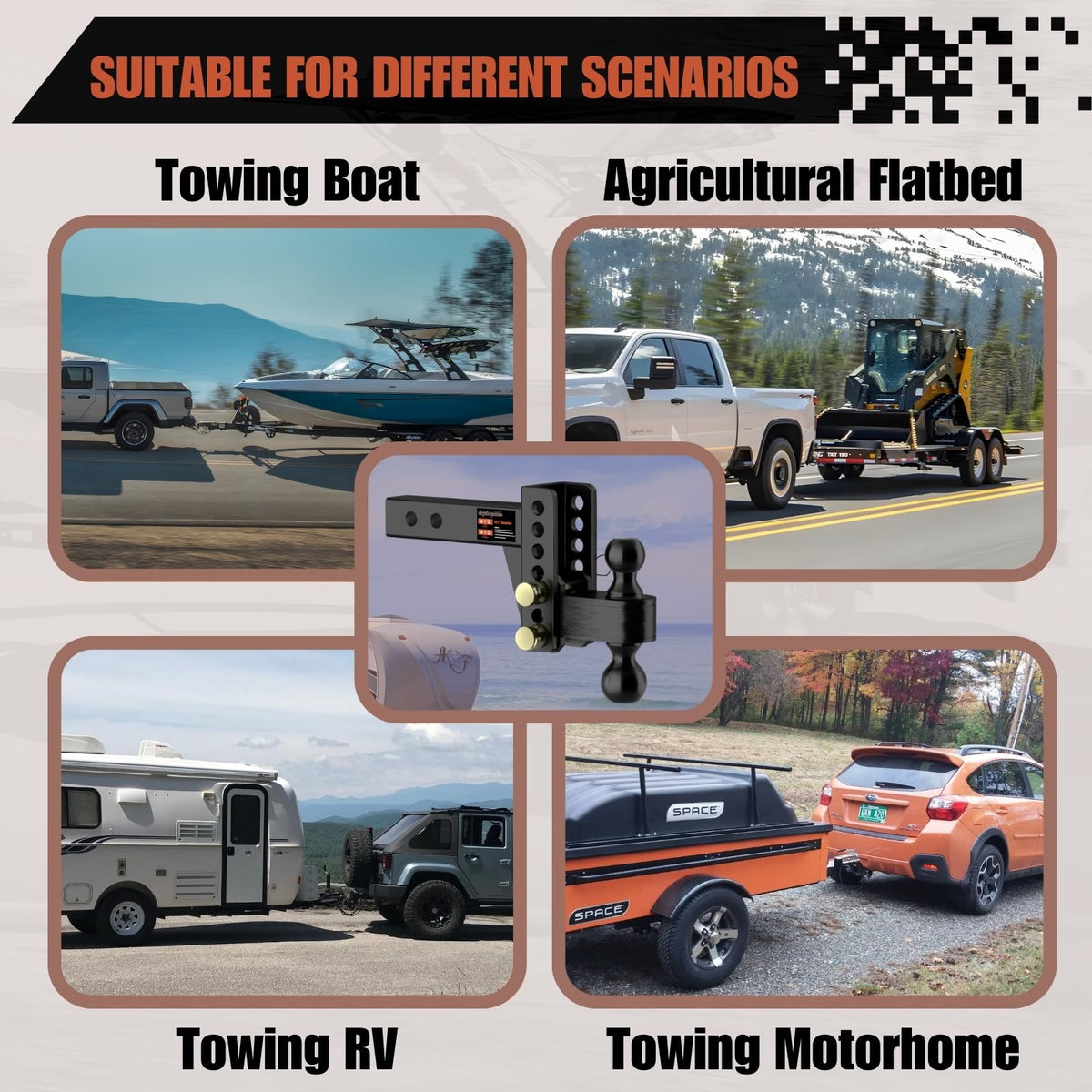 Aquilaplain hitch mounted on truck towing boat for confident road use