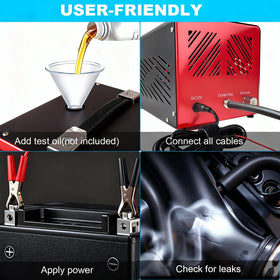 AQYY control panel closeup with flow knob and mode switch for precise leak testing