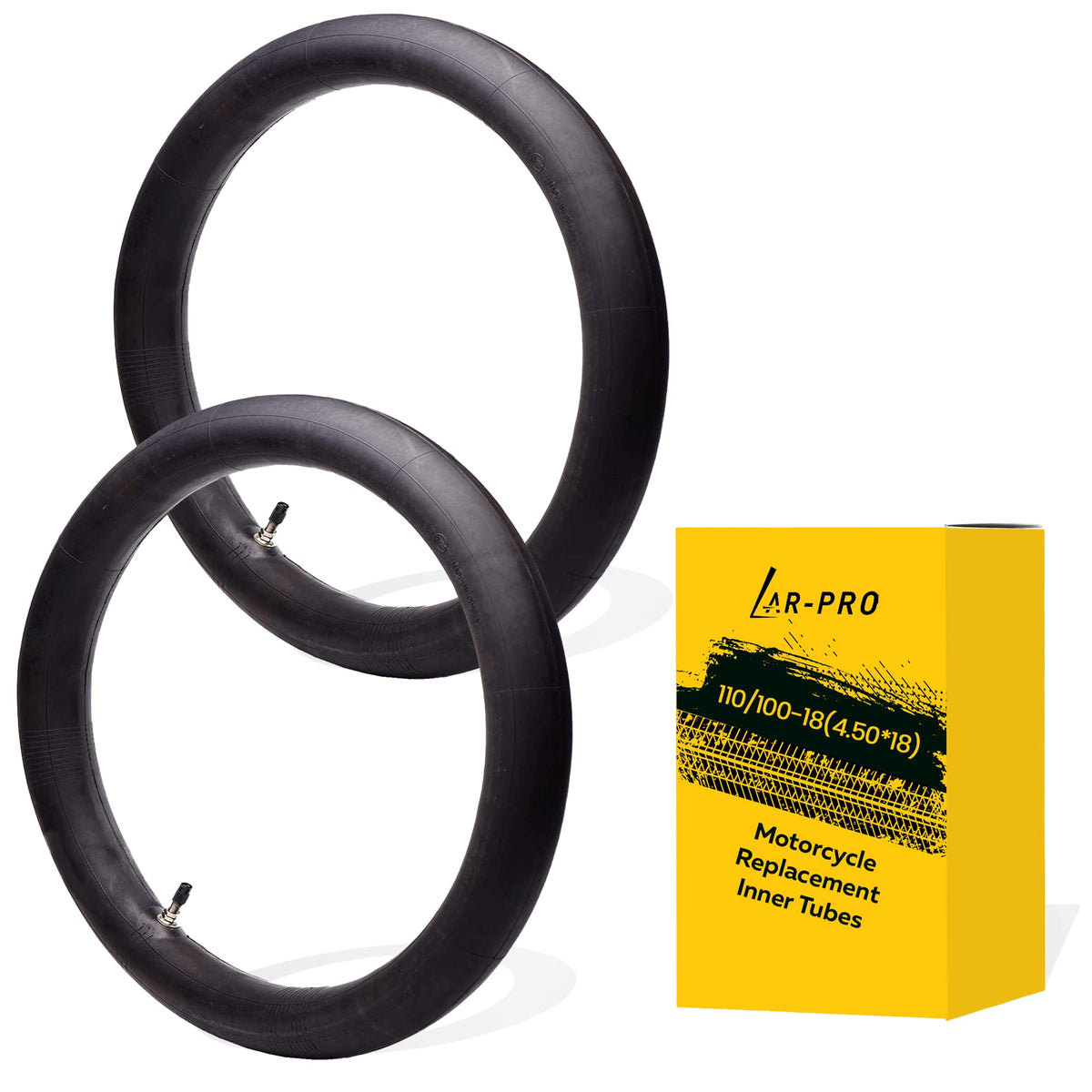 AR-PRO front packaging showing two 110/100-18 tubes and key specs for quick selection