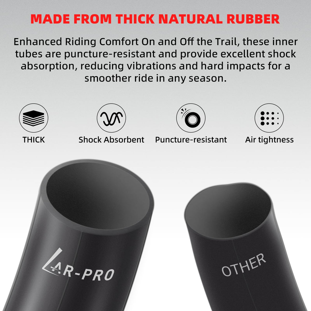 AR-PRO inner tube mounted on dirt bike rear wheel improving ride stability