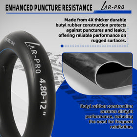 AR-PRO inner tube beside a 12-inch rim to show correct size compatibility