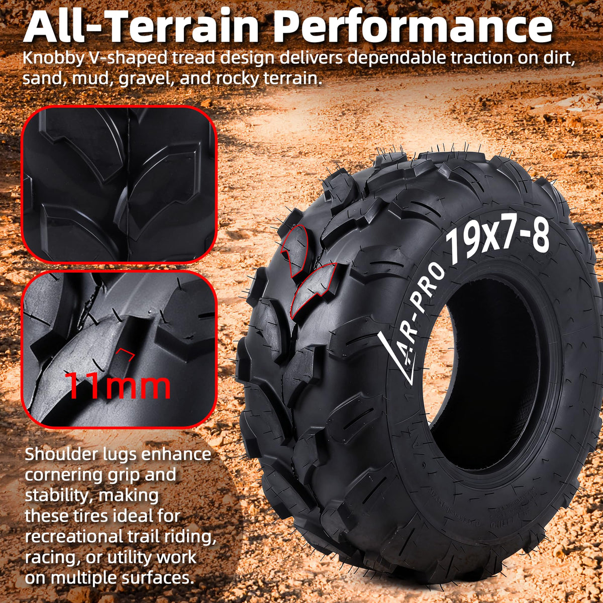 AR-PRO mounted on a quad riding dirt demonstrating reliable off-road traction