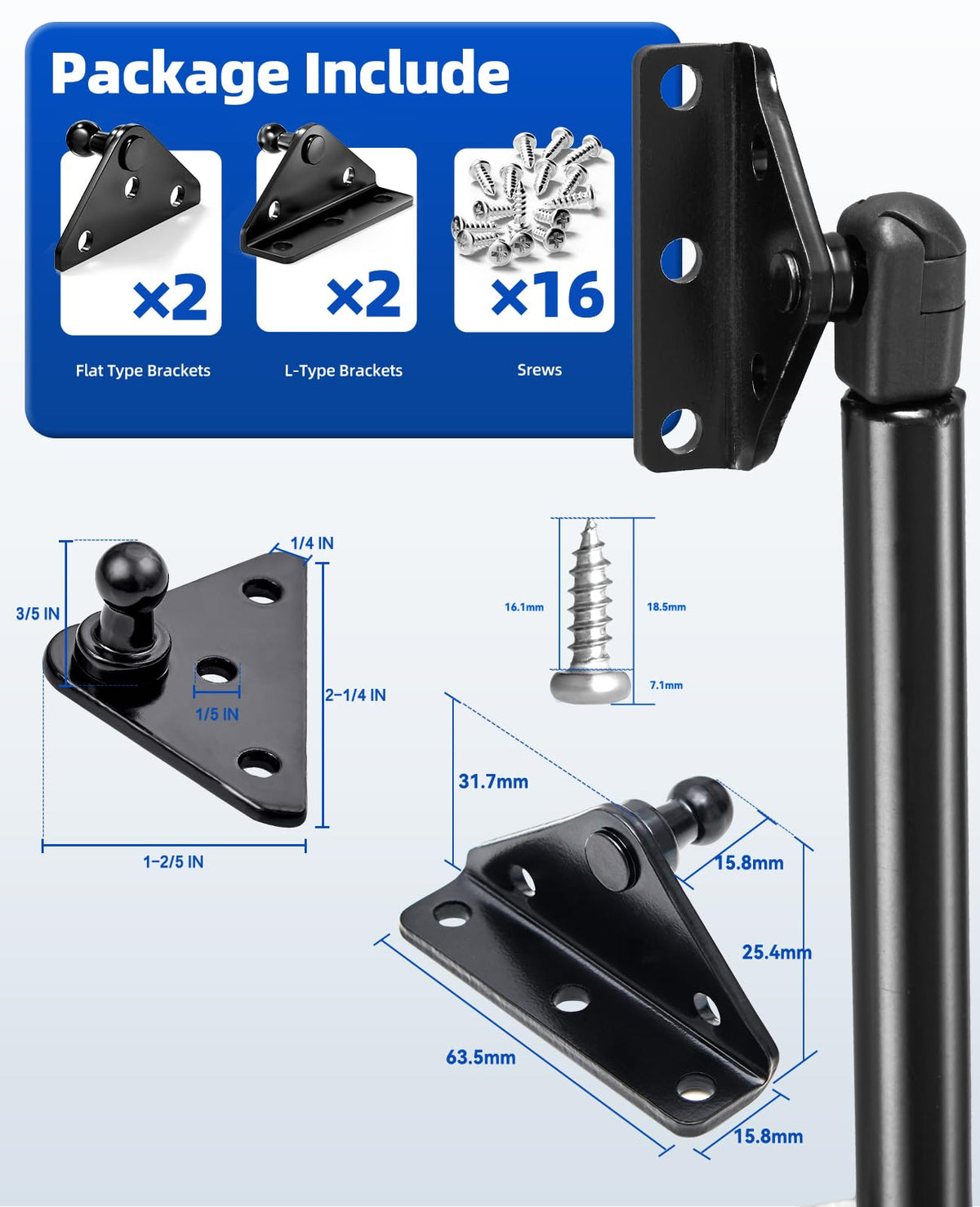 ARANA angled bracket close-up showing 13mm ball stud and corrosion-resistant finish benefit