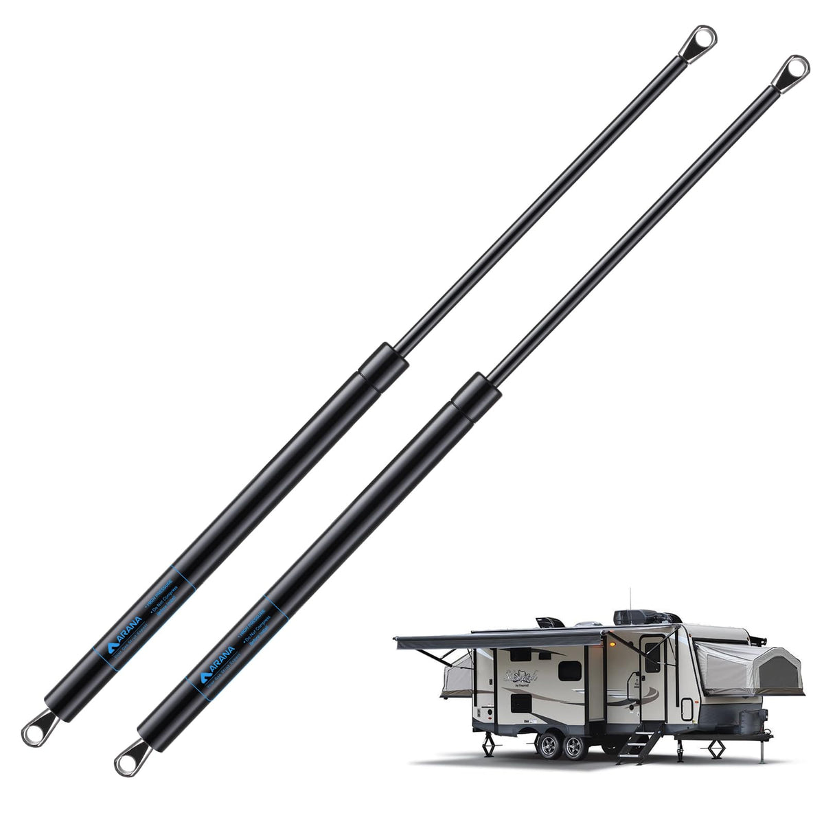 ARANA 280343 front view of two gas struts showing packaging and labels, helps confirm compatibility