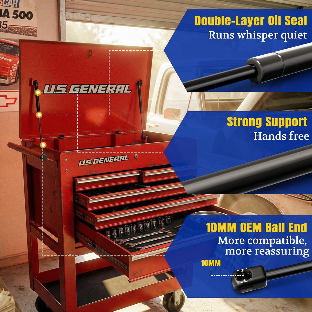 ARANA struts installed on a car trunk demonstrating reliable lift support benefit