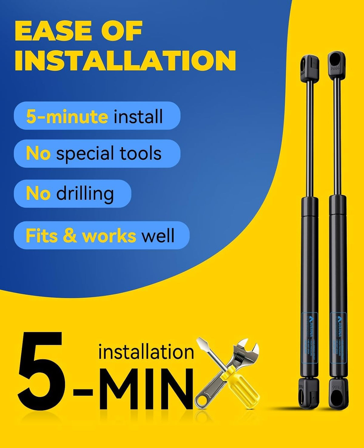 ARANA side-by-side struts with ruler showing 17.1" extended for accurate measurement