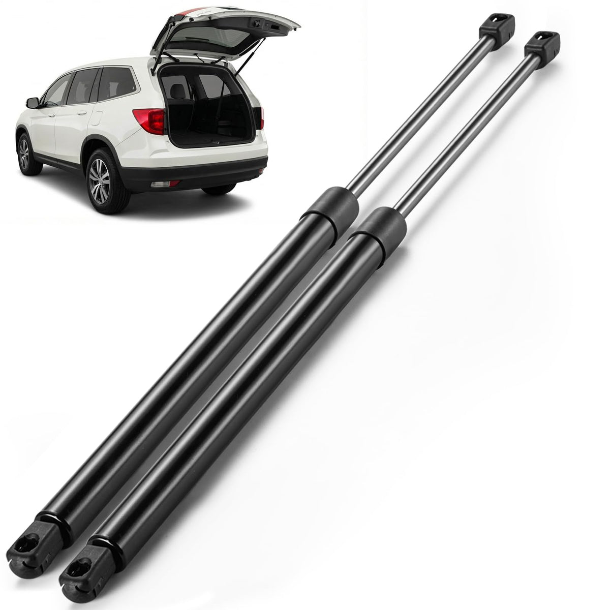 ARANA rear hatch struts front packaging showing a complete 2-piece kit and benefits