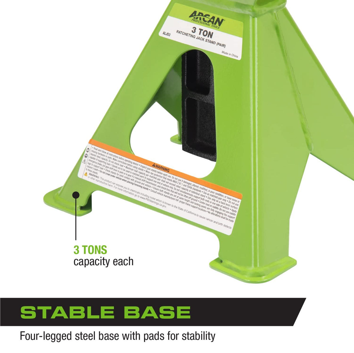 ARCAN jack stands ratcheting column detail demonstrating easy height adjustment benefit