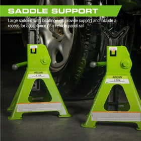 ARCAN jack stands supporting car in garage showing practical shop-ready benefit