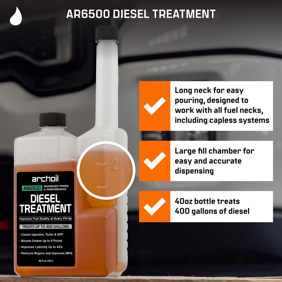 Archoil AR6500 bottle close-up highlighting texture and cap design