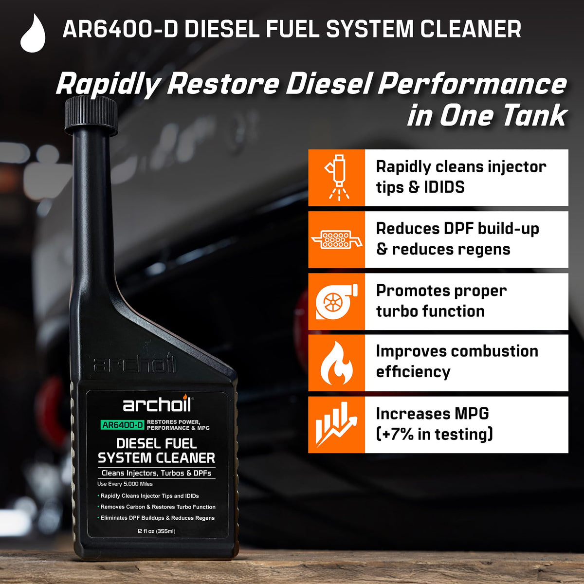 Archoil three bottles arranged illustrating simple stepwise diesel maintenance