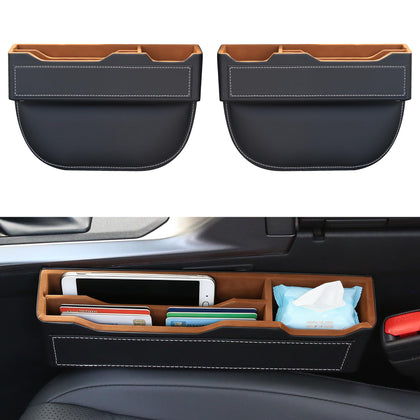 Arcoche front view of two black seat gap fillers showing elegant leather finish and fit benefit