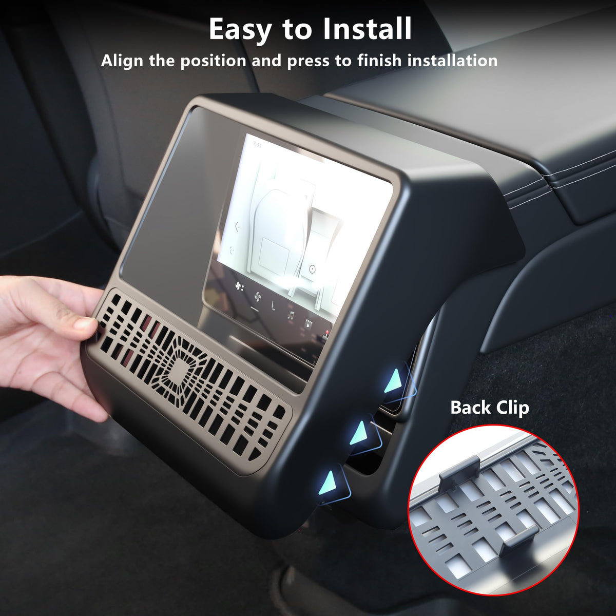 Arcoche rear console lifestyle shot improving Tesla backseat aesthetics