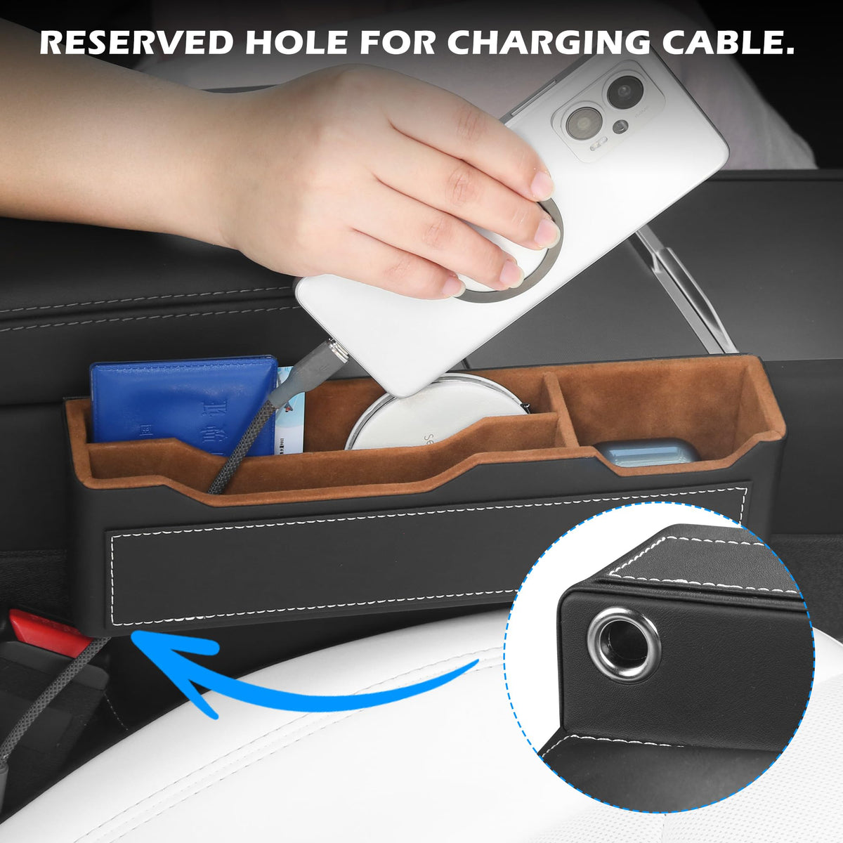 Arcoche next to smartphone showing scale and easy-reach storage benefit