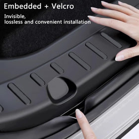 Arcoche bumper guard beside ruler showing dimensions for accurate fit on Model Y