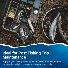 Ardent being applied to fishing tackle, protecting hooks and reels from salt damage during care