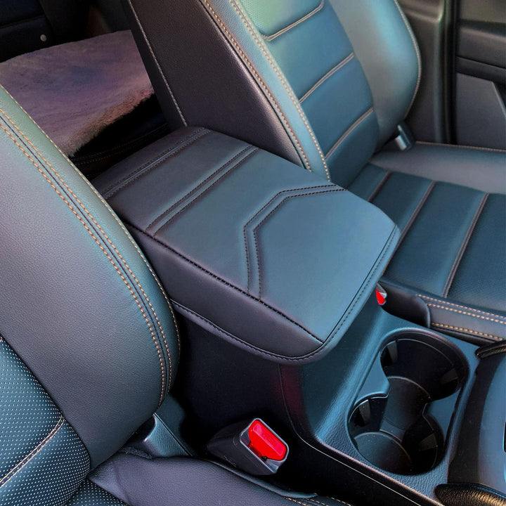 Areeyils front view armrest cover showing neat fit and cleaner console