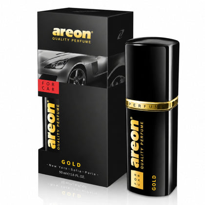 AREON Gold front packaging showing premium bottle and label, elegant presentation benefit