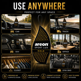 AREON SL-Gold in closet setting freshening clothes and eliminating stale odors effectively
