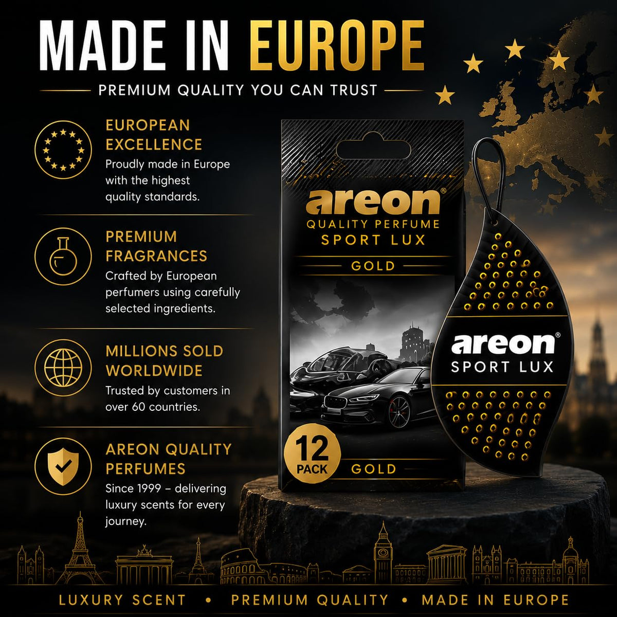 AREON SL-Gold pack opened layout displaying all twelve cards ready for multi-space use