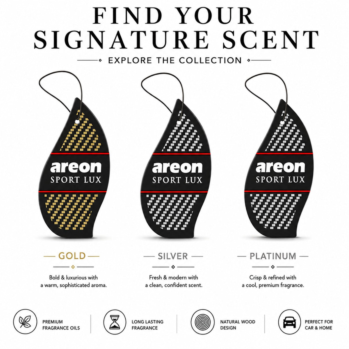 AREON twelve hangers spread out illustrating multi-pack value and backup benefit