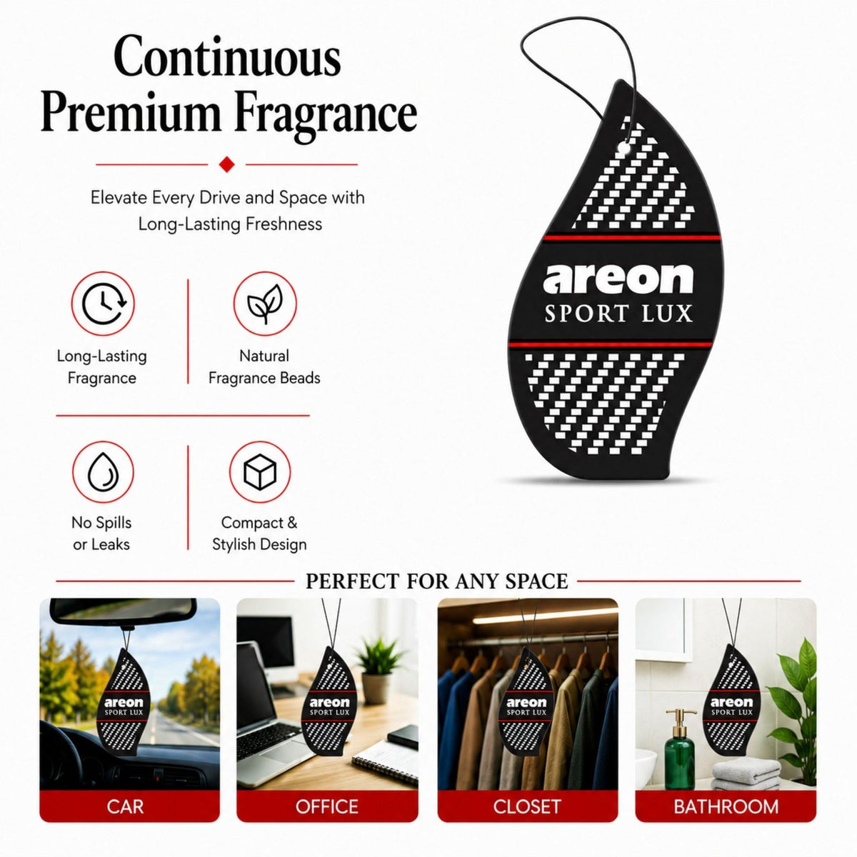 AREON string and paper detail highlighting easy-hang design and convenience benefit