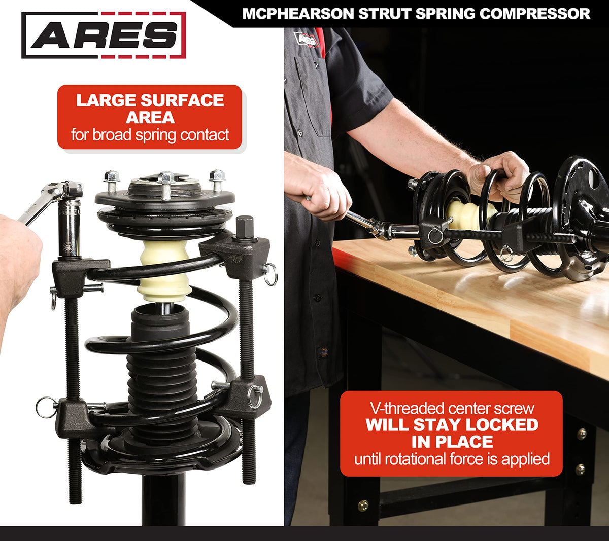 ARES V-threaded screw detail highlighting smooth precise compression