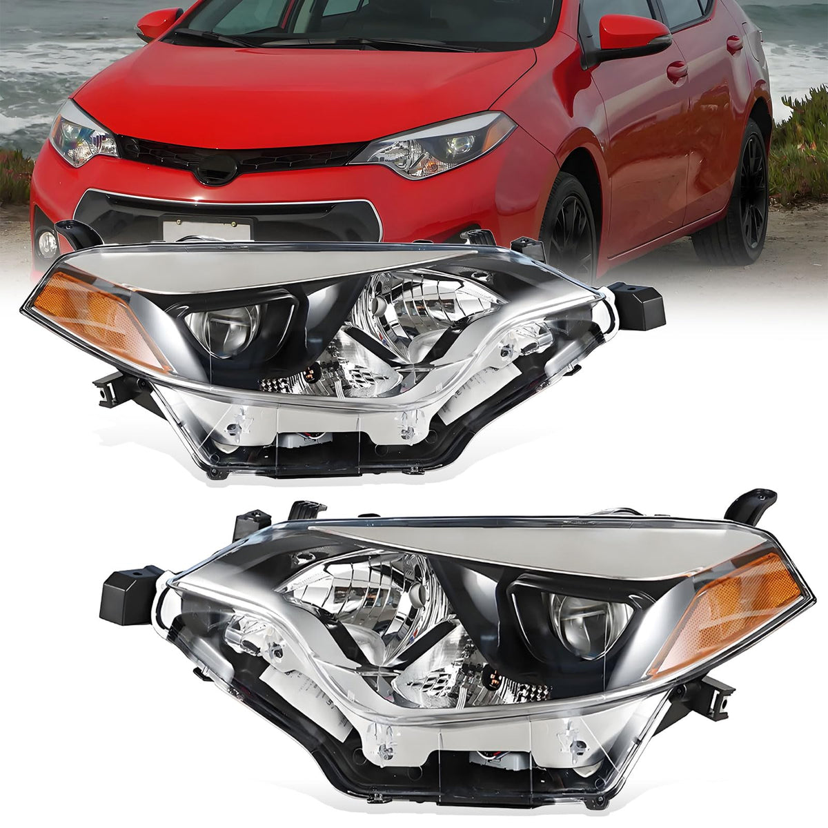 Aresparts front assembly pair showing chrome housings and clear lenses, improving night visibility
