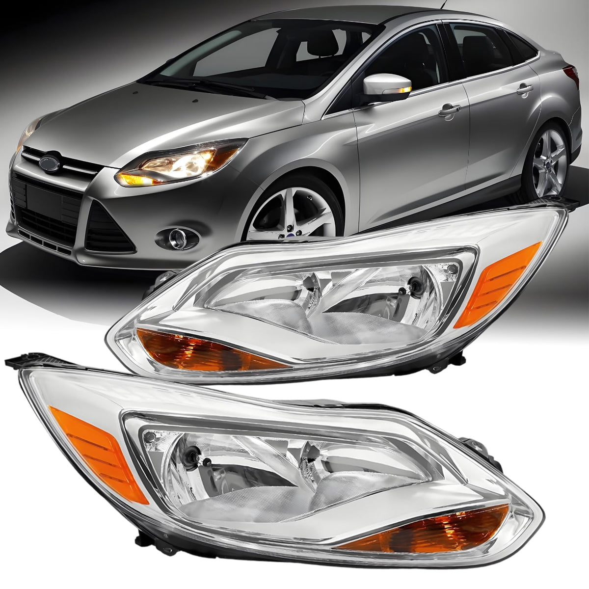 Aresparts front assembly pair showing chrome housing and clear lenses for factory look