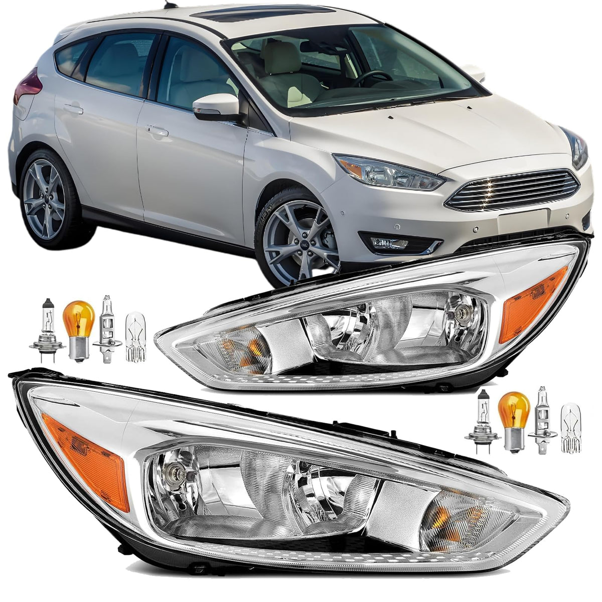 Aresparts front view headlight pair showing factory fit and better visibility
