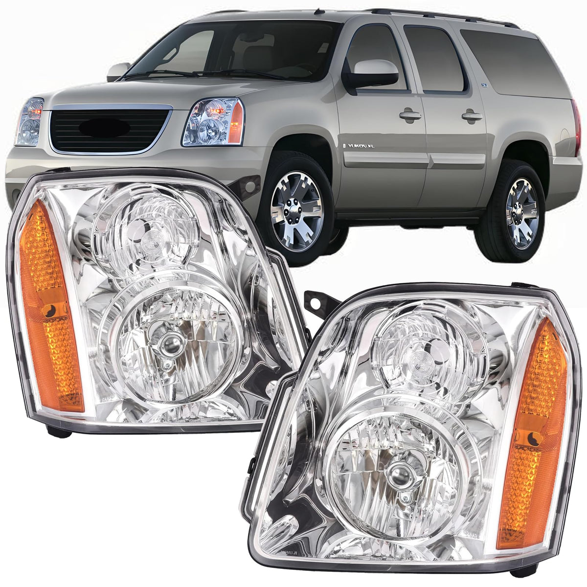 Aresparts front view of paired headlights showing OEM fit and improved appearance