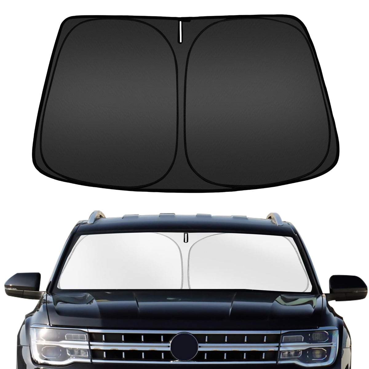 ARISMOTOR front view fitted on Atlas Cross Sport, protects interior from sun