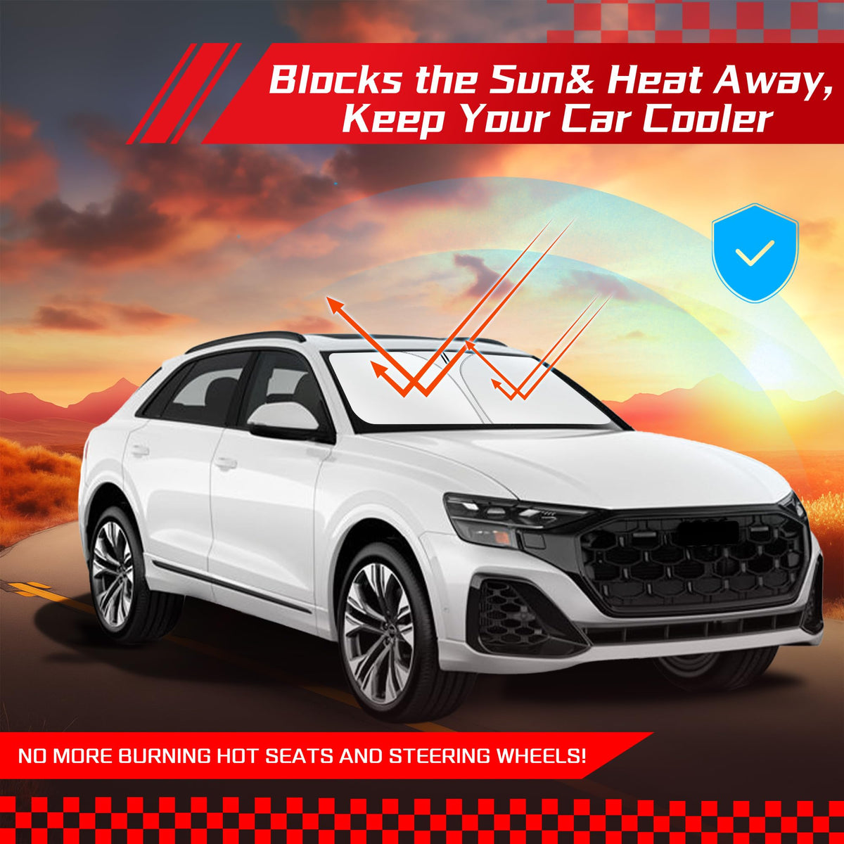 ARISMOTOR sun shade in parking lot lifestyle scene reducing interior heat