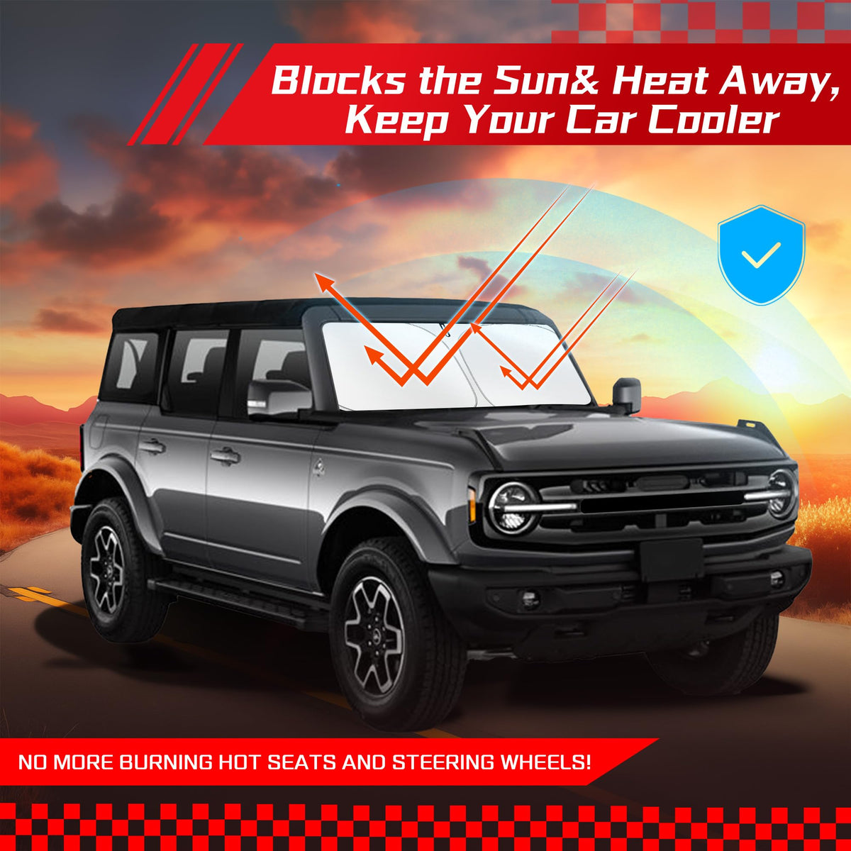 ARISMOTOR lifestyle shot of Bronco Sport parked in sun reducing cabin heat