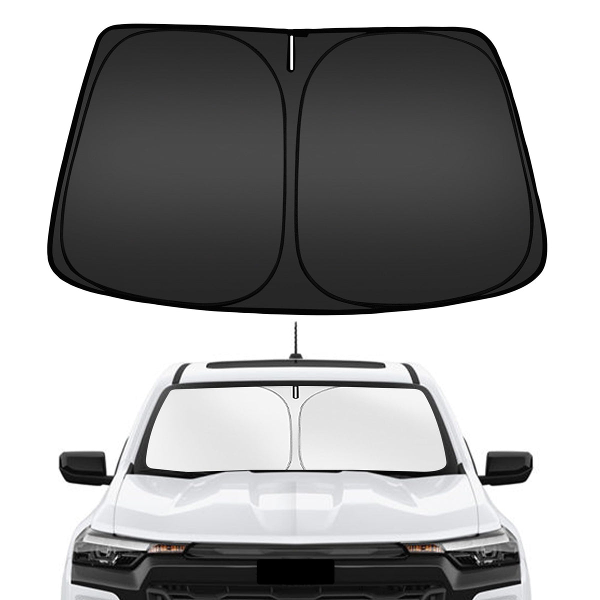 ARISMOTOR front view installed on Chevy Colorado windshield shows full coverage benefit