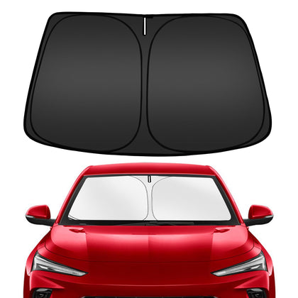 ARISMOTOR front view installed covering windshield to block sun