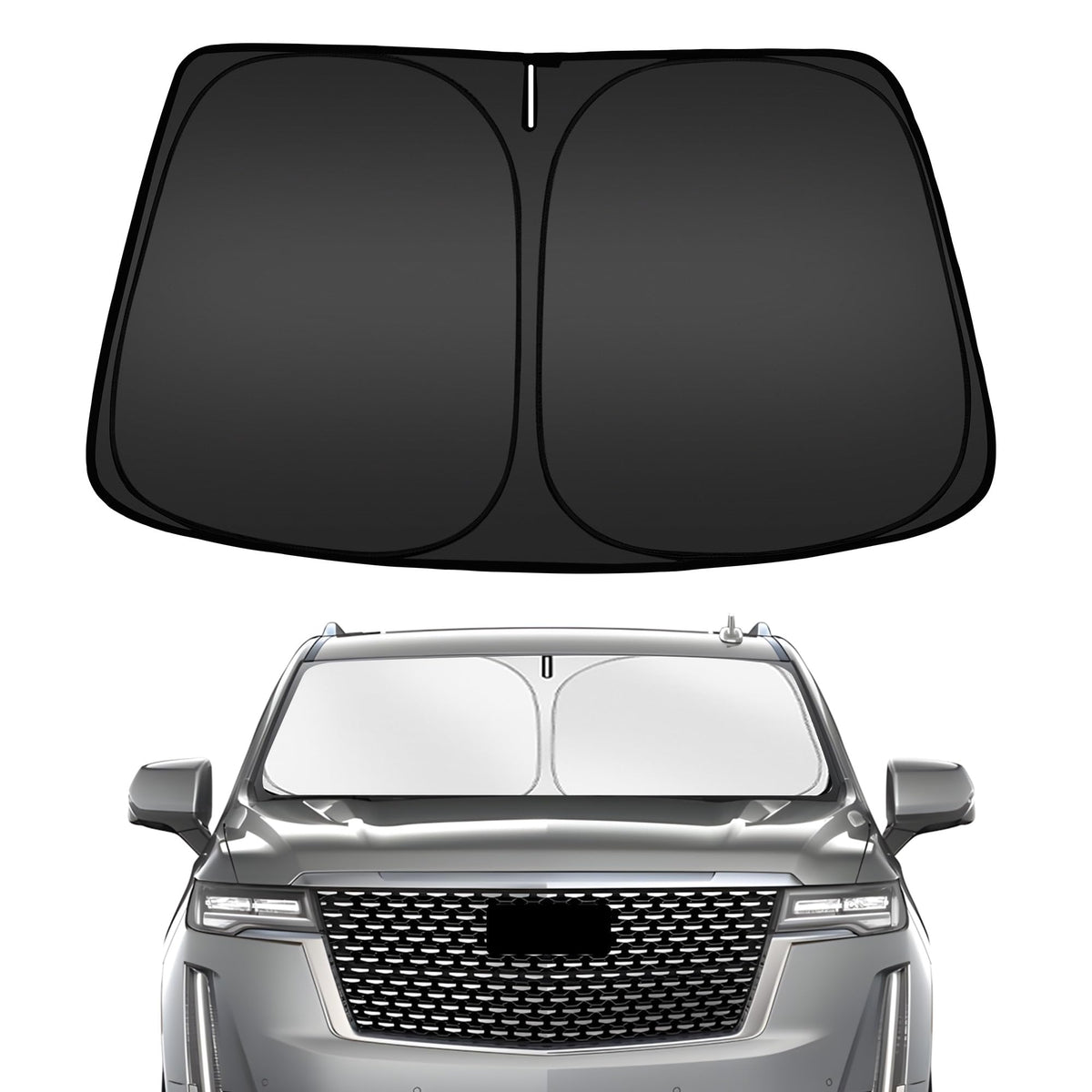 ARISMOTOR front installed on Escalade showing full windshield coverage and sun protection