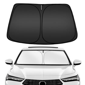 ARISMOTOR front view of custom-fit shade showing full windshield coverage and neat fit