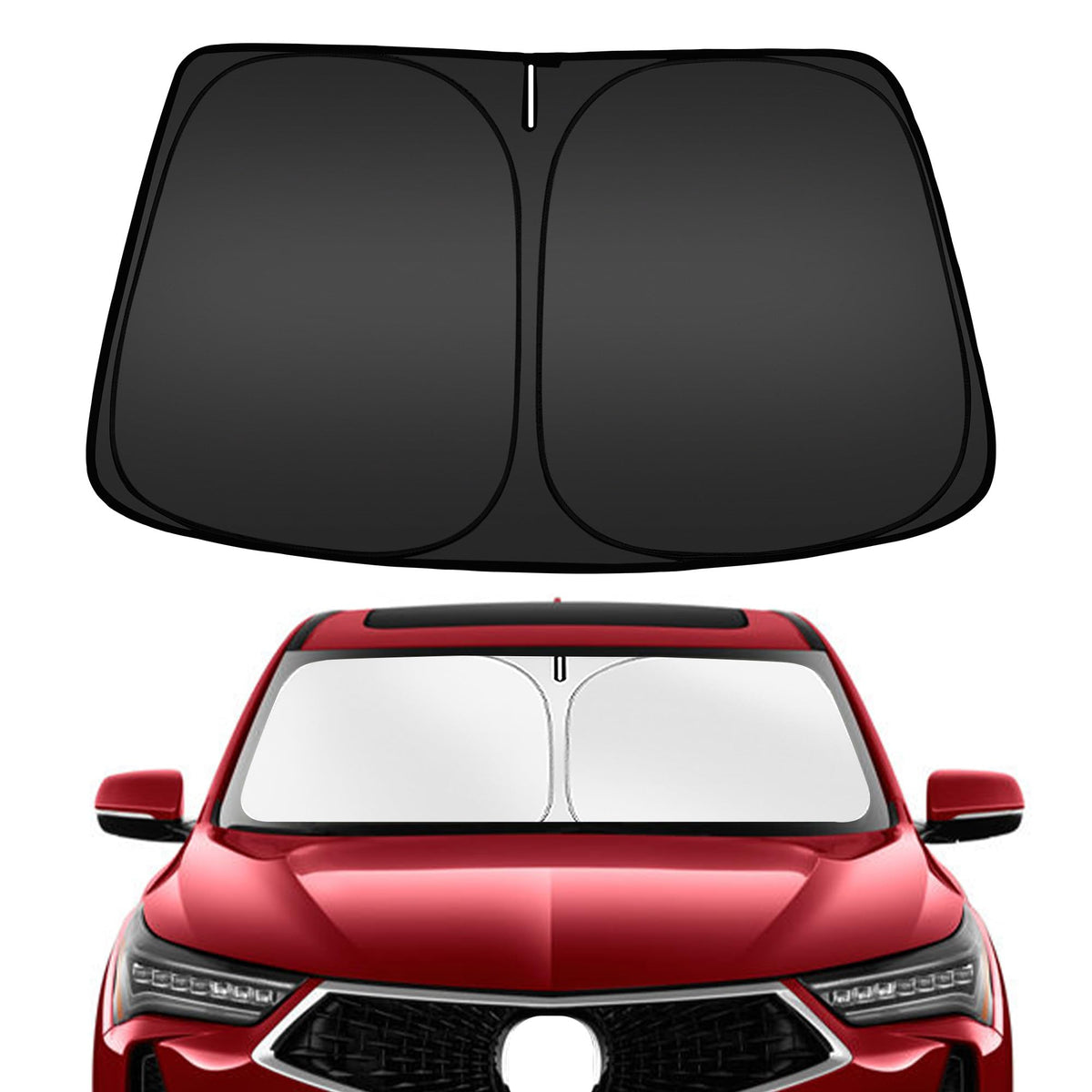 ARISMOTOR front view of custom fit shade showing full coverage, protects dash