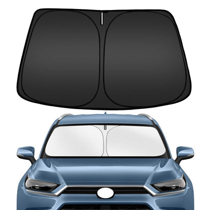 ARISMOTOR front view of sun shade packaging showing fit for Grand Highlander, protects interior