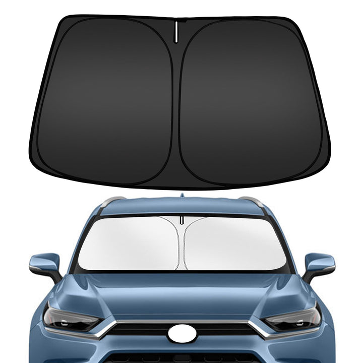 ARISMOTOR front view of sun shade packaging showing fit for Grand Highlander, protects interior